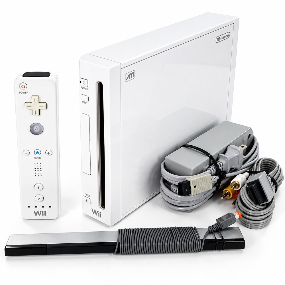Nintendo Wii Console RVL-001 w/ Remote, Cables, Sensor No Games Tested & Works